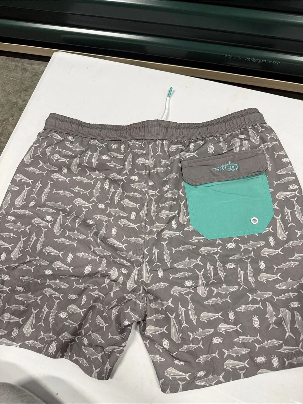 Men's Gray Fish-Print Swim Shorts